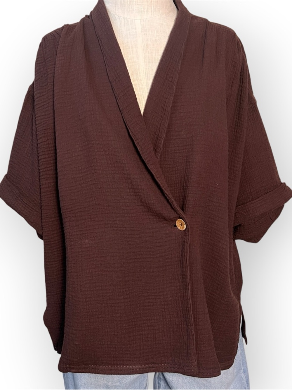 FREE PEOPLE We The Free Lou Blazer Shirt Brown Size Small